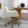 Office Chair,Artificial Rabbit Hair Home Office Chair With Golden Metal Base,Adjustable Desk Chair Swivel Office Chair,Vanity Chair Beige Beige Bedroom Foam Velvet