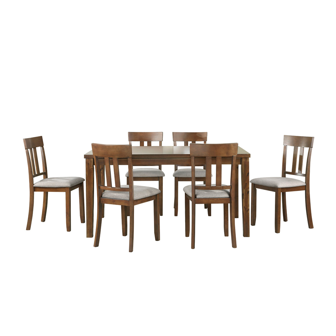 Transitional Styling 7 Piece Pack Dinette Set Cherry Finish Dining Table And 6X Side Chairs Textured Fabric Upholstered Seat Wooden Classic Look Furniture Cherry Wood