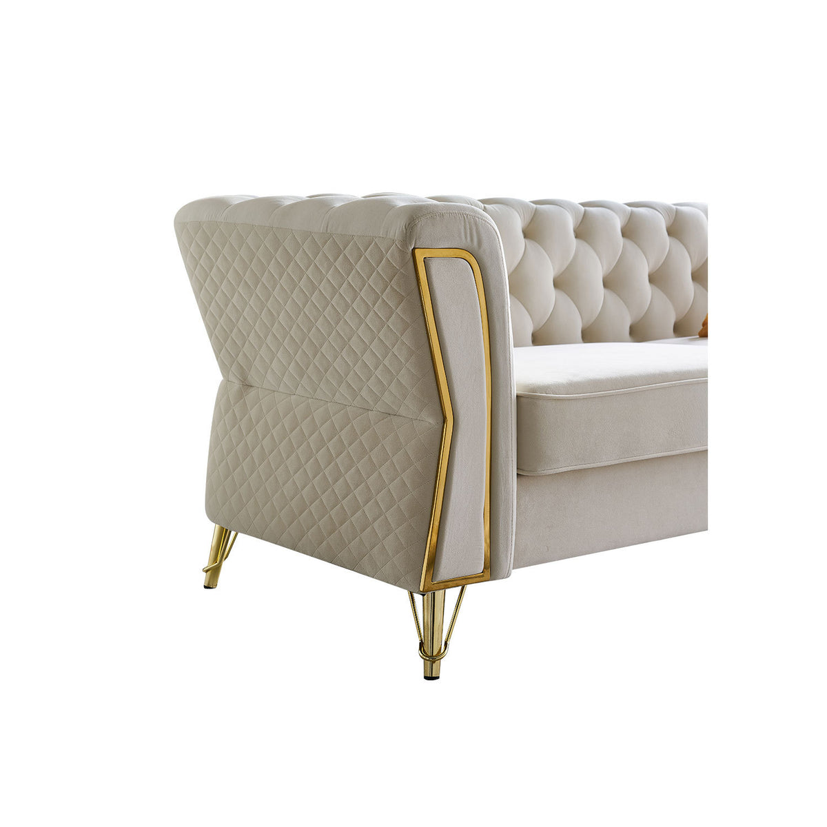 Modern Tufted Velvet Sofa 87.4 Inch For Living Room Beige Color Beige Velvet Wood Primary Living Space Tufted Back Modern Flared Arms Foam Velvet 2 Seat