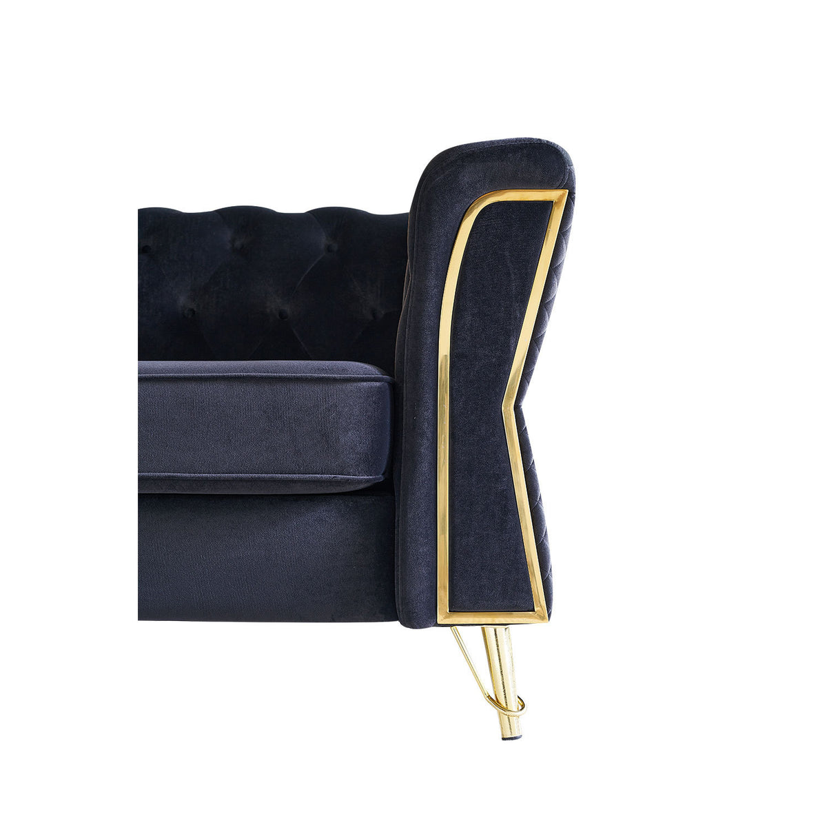 Modern Tufted Velvet Sofa 87.4 Inch For Living Room Black Color Black Velvet Wood Primary Living Space Tufted Back Modern Flared Arms Foam Velvet 2 Seat