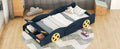 Twin Size Race Car Shaped Platform Bed With Wheels And Storage, Dark Blue Yellow Box Spring Not Required Twin Dark Blue Wood Bedroom Bed Frame Solid Wood Mdf