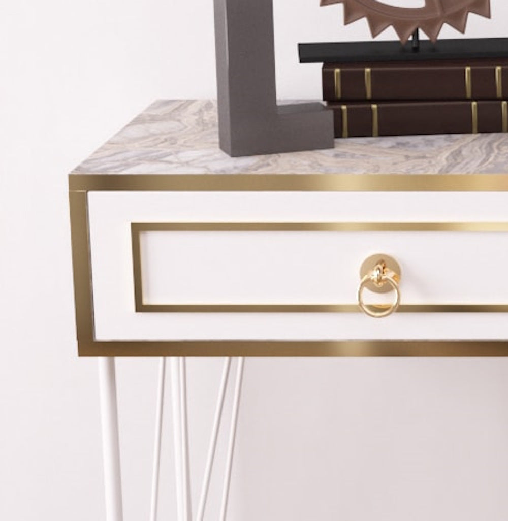 Ardeno Metal Legs Wood Base Console Table White Wood