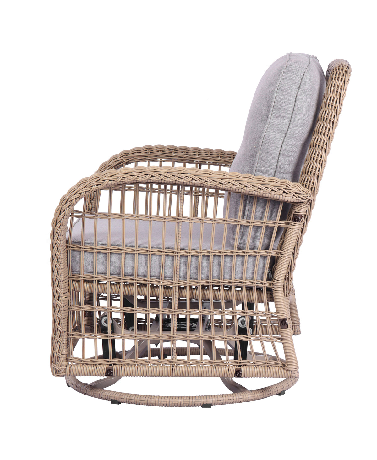 3 Pieces Outdoor Wicker Swive Rocking Chair Set, Patio Bistro Sets With 2 Rattan Rocker Chairs And Glass Coffee Table For Backyard Natural Wicker