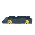 Twin Size Race Car Shaped Platform Bed With Wheels And Storage, Dark Blue Yellow Box Spring Not Required Twin Dark Blue Wood Bedroom Bed Frame Solid Wood Mdf