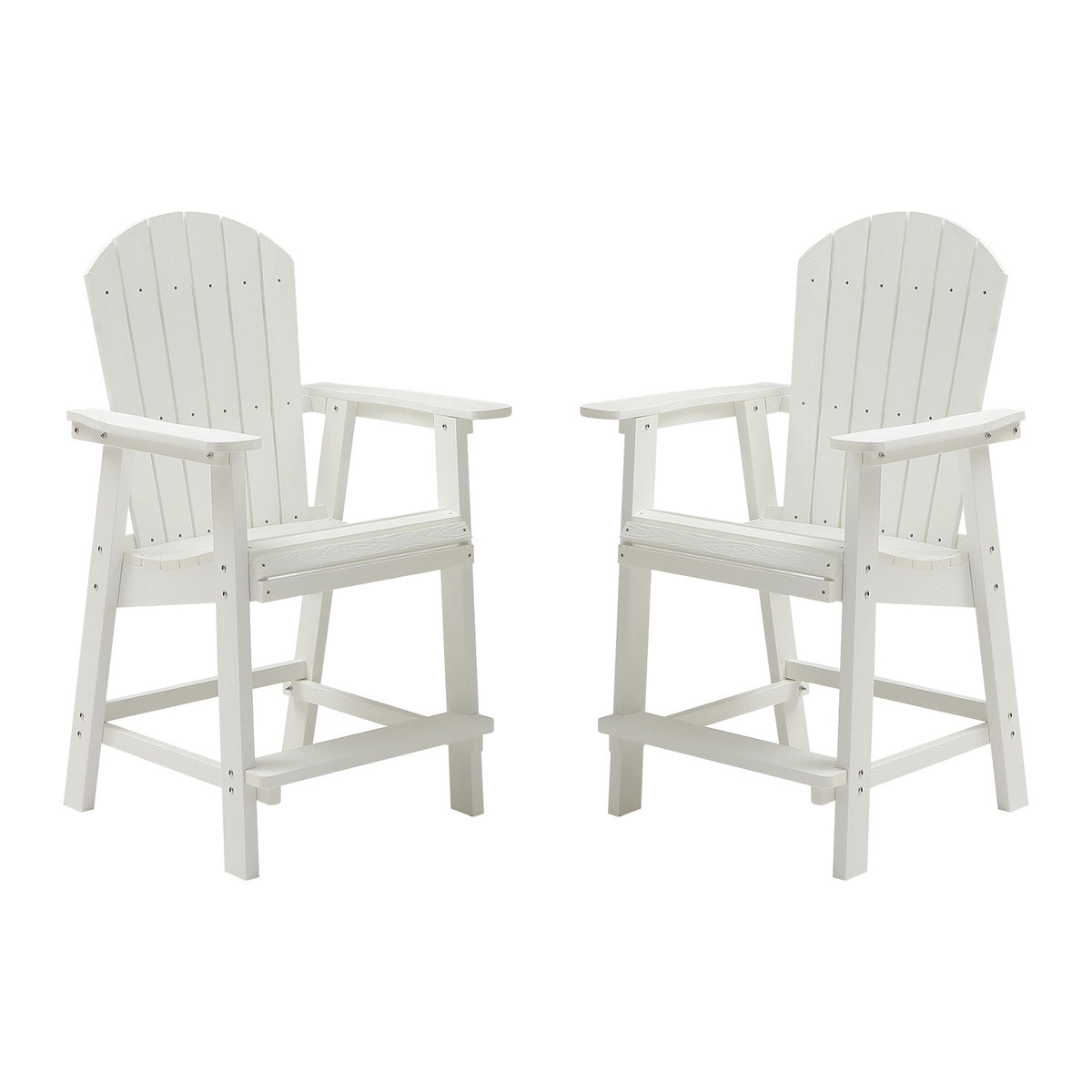 Hips Bar Chair With Armrest,Patio Bar Chair Set Of 2, White Matte White Hdpe