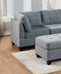 Living Room Furniture Tufted Corner Wedge Grey Linen Like Fabric 1Pc Cushion Nail Heads Wedge Sofa Wooden Legs Grey Primary Living Space Contemporary,Modern Fabric