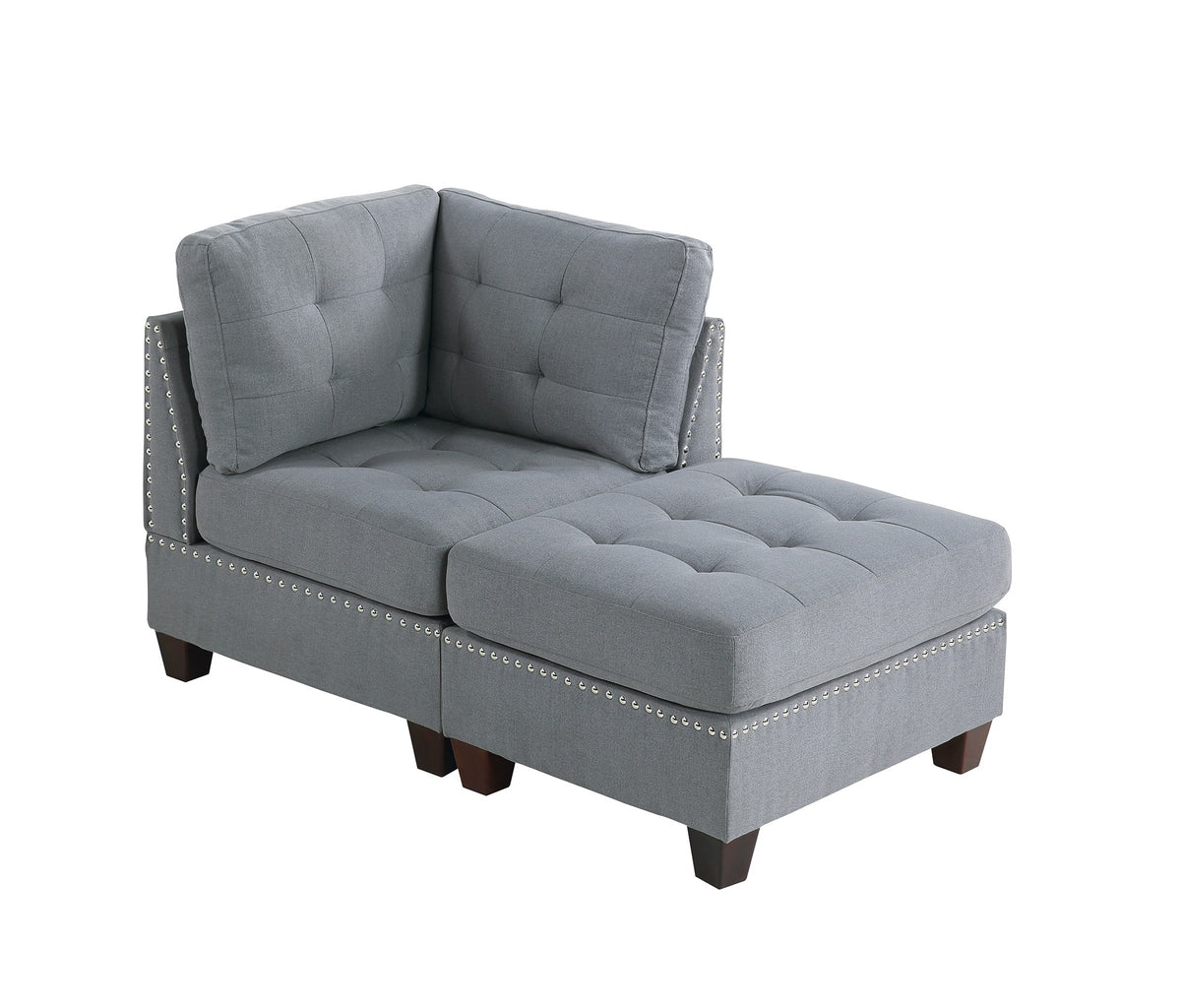 Living Room Furniture Tufted Ottoman Grey Linen Like Fabric 1Pc Ottoman Cushion Nail Heads Wooden Legs Grey Linen Primary Living Space Grey Contemporary,Modern Tufted Fabric