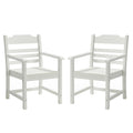 Patio Dining Chair With Armset Set Of 2, Pure White With Imitation Wood Grain Wexture,Hips Material White Hdpe
