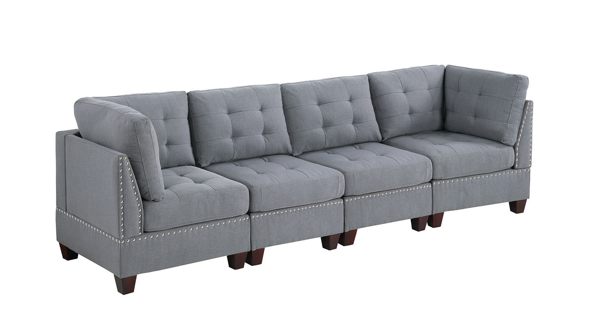 Living Room Furniture Tufted Armless Chair Grey Linen Like Fabric 1Pc Armless Chair Cushion Nail Heads Wooden Legs Grey Primary Living Space Contemporary,Modern Fabric