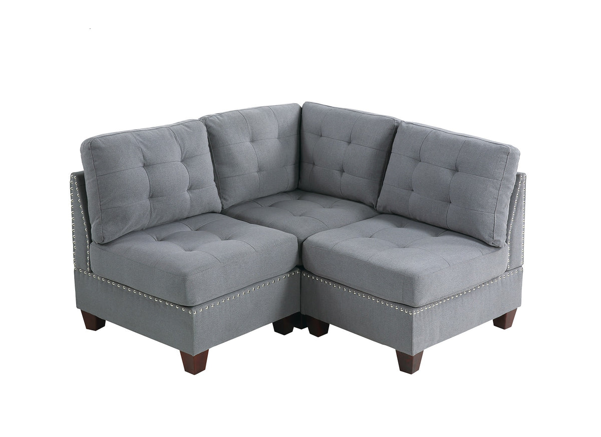 Living Room Furniture Tufted Armless Chair Grey Linen Like Fabric 1Pc Armless Chair Cushion Nail Heads Wooden Legs Grey Primary Living Space Contemporary,Modern Fabric