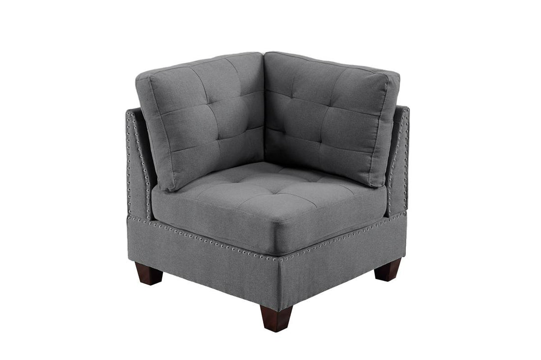 Living Room Furniture Tufted Corner Wedge Grey Linen Like Fabric 1Pc Cushion Nail Heads Wedge Sofa Wooden Legs Grey Primary Living Space Contemporary,Modern Fabric