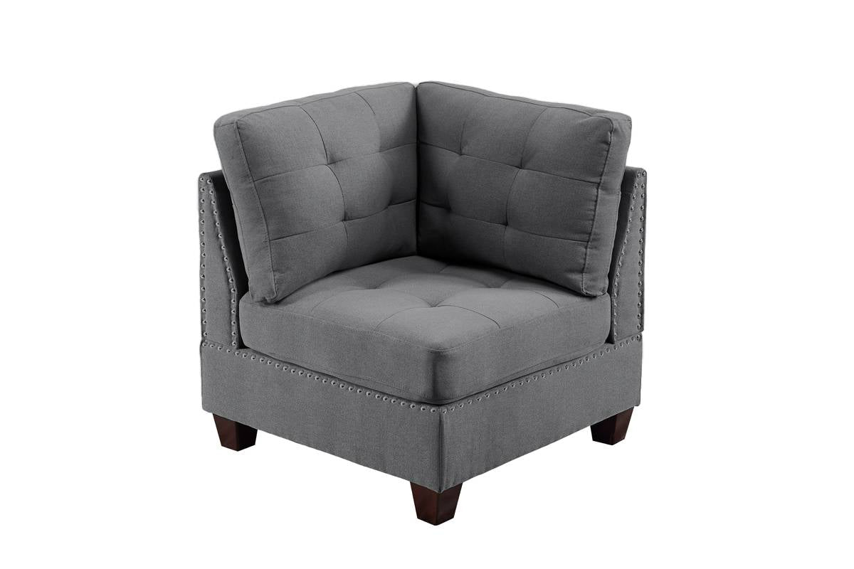 Living Room Furniture Tufted Corner Wedge Grey Linen Like Fabric 1Pc Cushion Nail Heads Wedge Sofa Wooden Legs Grey Primary Living Space Contemporary,Modern Fabric