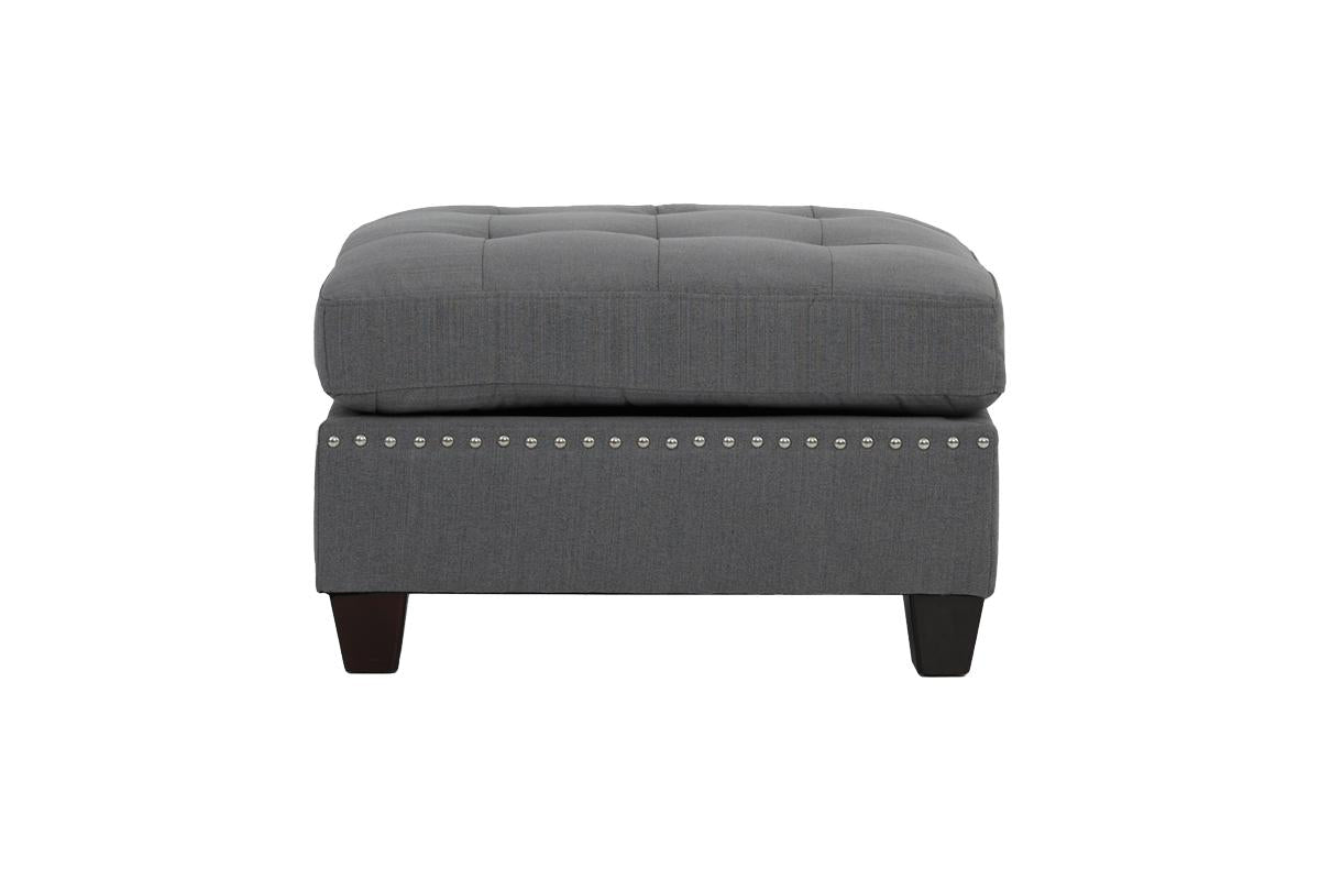 Living Room Furniture Tufted Ottoman Grey Linen Like Fabric 1Pc Ottoman Cushion Nail Heads Wooden Legs Grey Linen Primary Living Space Grey Contemporary,Modern Tufted Fabric