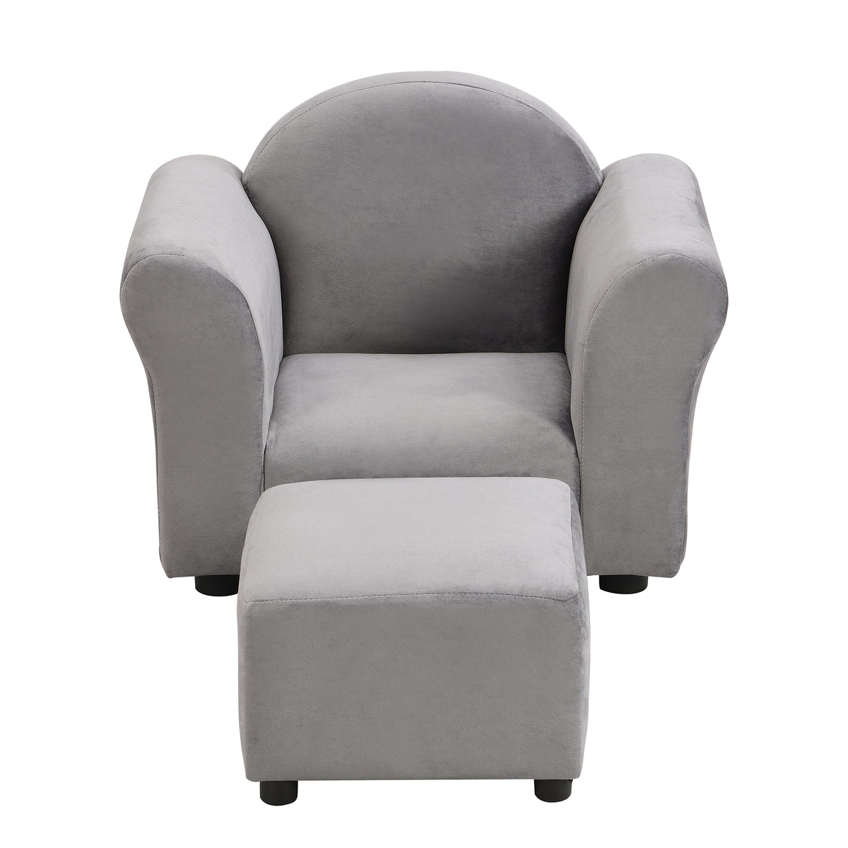 Kids Chair, Kids Upholstered Couch With Ottoman Dark Gray Velvet