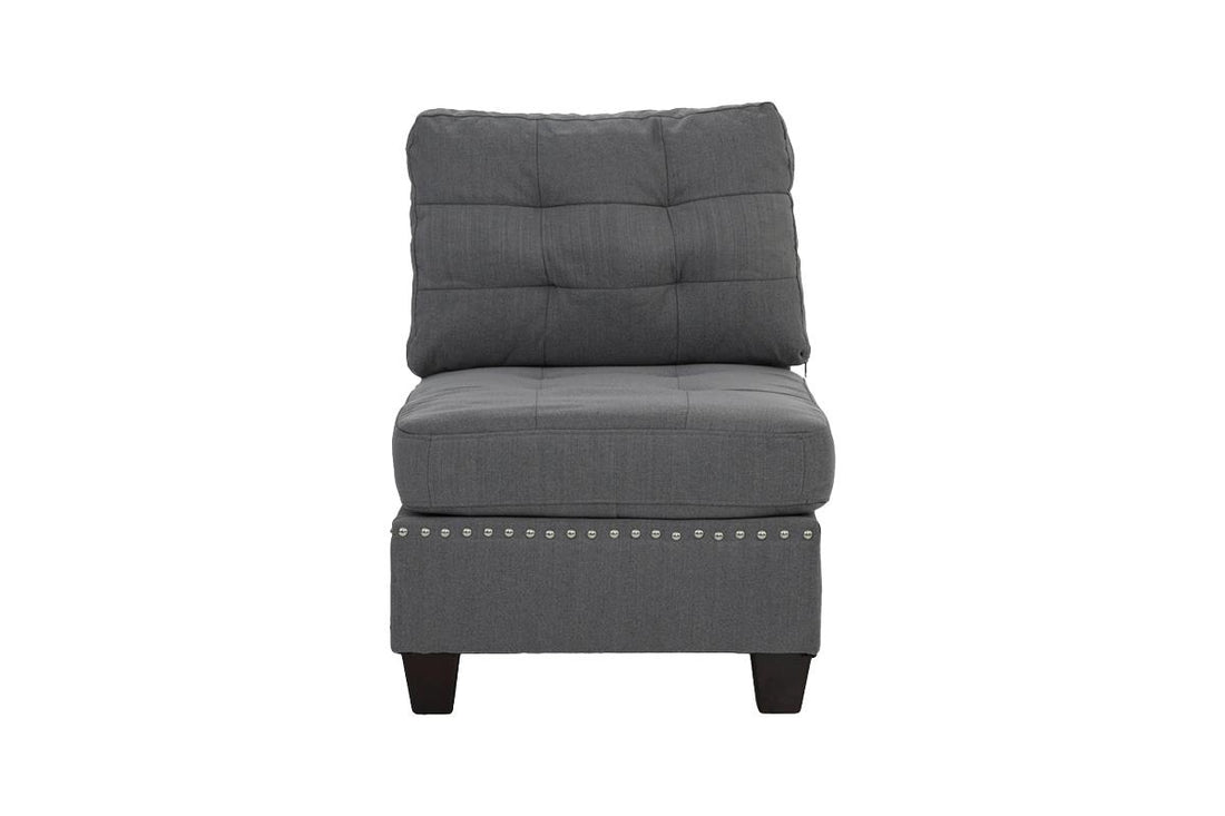 Living Room Furniture Tufted Armless Chair Grey Linen Like Fabric 1Pc Armless Chair Cushion Nail Heads Wooden Legs Grey Primary Living Space Contemporary,Modern Fabric