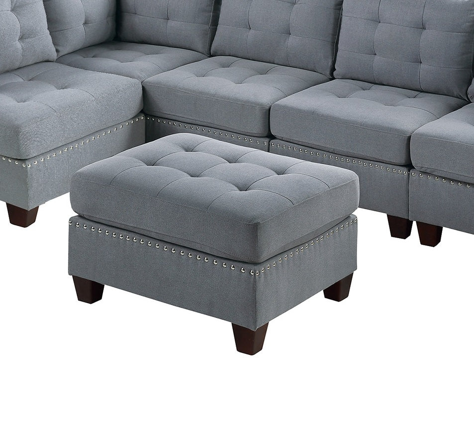 Living Room Furniture Tufted Ottoman Grey Linen Like Fabric 1Pc Ottoman Cushion Nail Heads Wooden Legs Grey Linen Primary Living Space Grey Contemporary,Modern Tufted Fabric