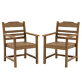Patio Dining Chair With Armset Set Of 2, Hips Materialwith Imitation Wood Grain Wexture Chair For Deck Pool Backyard, Teak Light Teak Hdpe