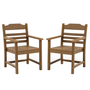 Patio Dining Chair With Armset Set Of 2, Hips Materialwith Imitation Wood Grain Wexture Chair For Deck Pool Backyard, Teak Light Teak Hdpe
