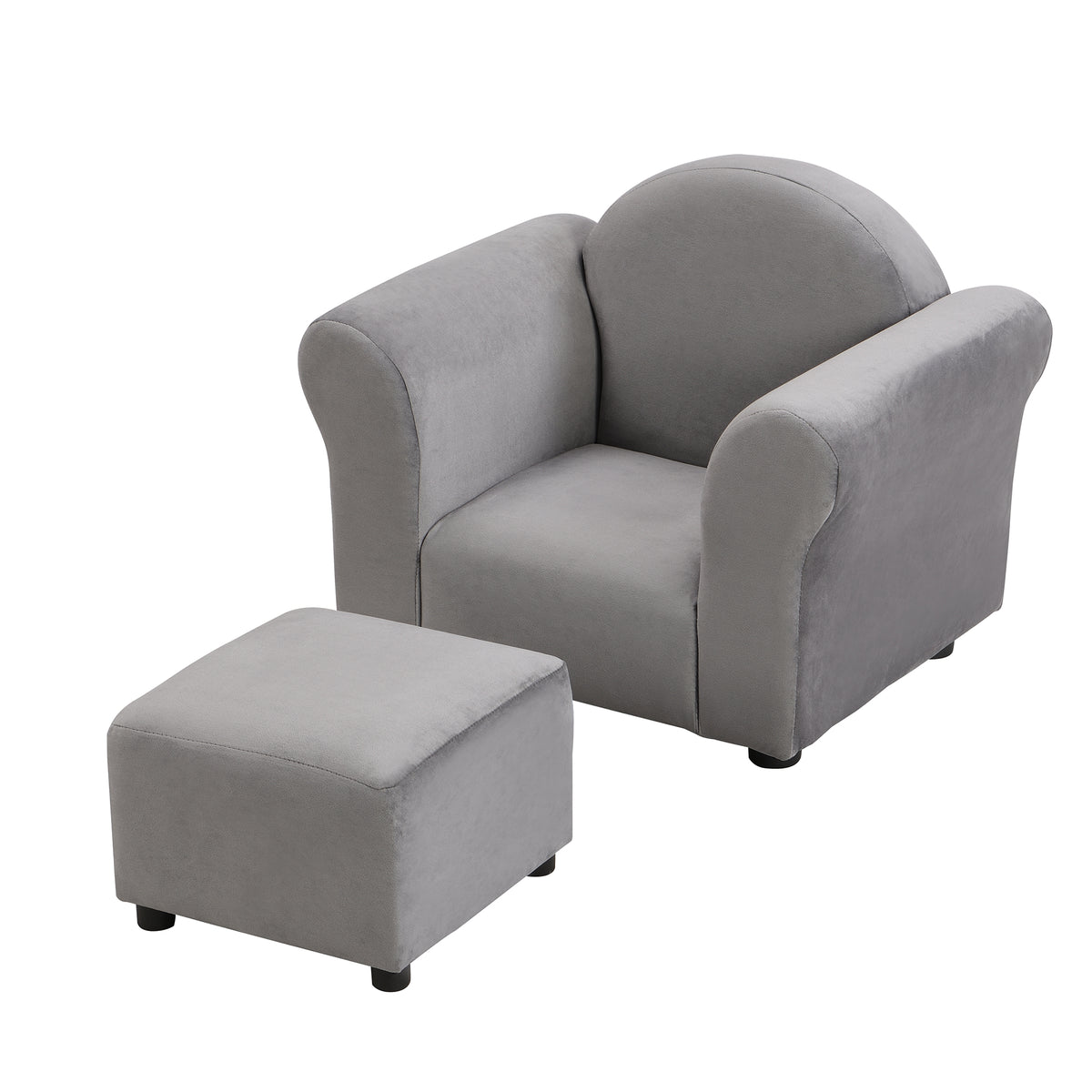 Kids Chair, Kids Upholstered Couch With Ottoman Dark Gray Velvet