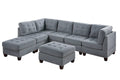 Contemporary Modular Sectional 7Pc Set Living Room Furniture Corner L Sectional Gray Linen Like Fabric Tufted Nail Heads 2X Corner Wedge 3X Armless Chair And 2X Ottoman Gray Linen Primary Living Space Tufted Back Contemporary,Modern Modular Fabric 7 Seat