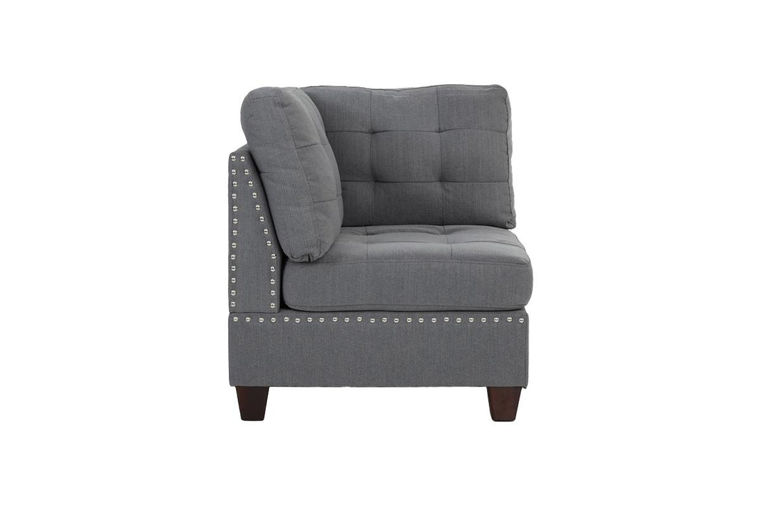Living Room Furniture Tufted Corner Wedge Grey Linen Like Fabric 1Pc Cushion Nail Heads Wedge Sofa Wooden Legs Grey Primary Living Space Contemporary,Modern Fabric