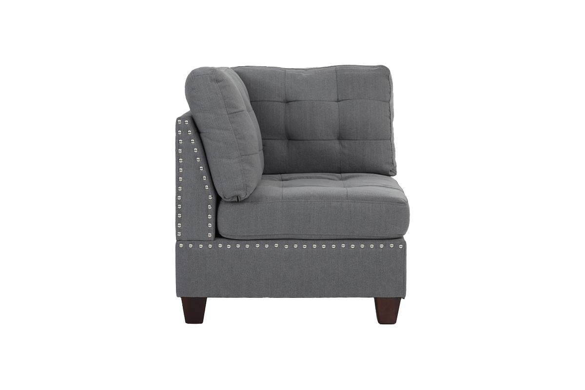 Living Room Furniture Tufted Corner Wedge Grey Linen Like Fabric 1Pc Cushion Nail Heads Wedge Sofa Wooden Legs Grey Primary Living Space Contemporary,Modern Fabric