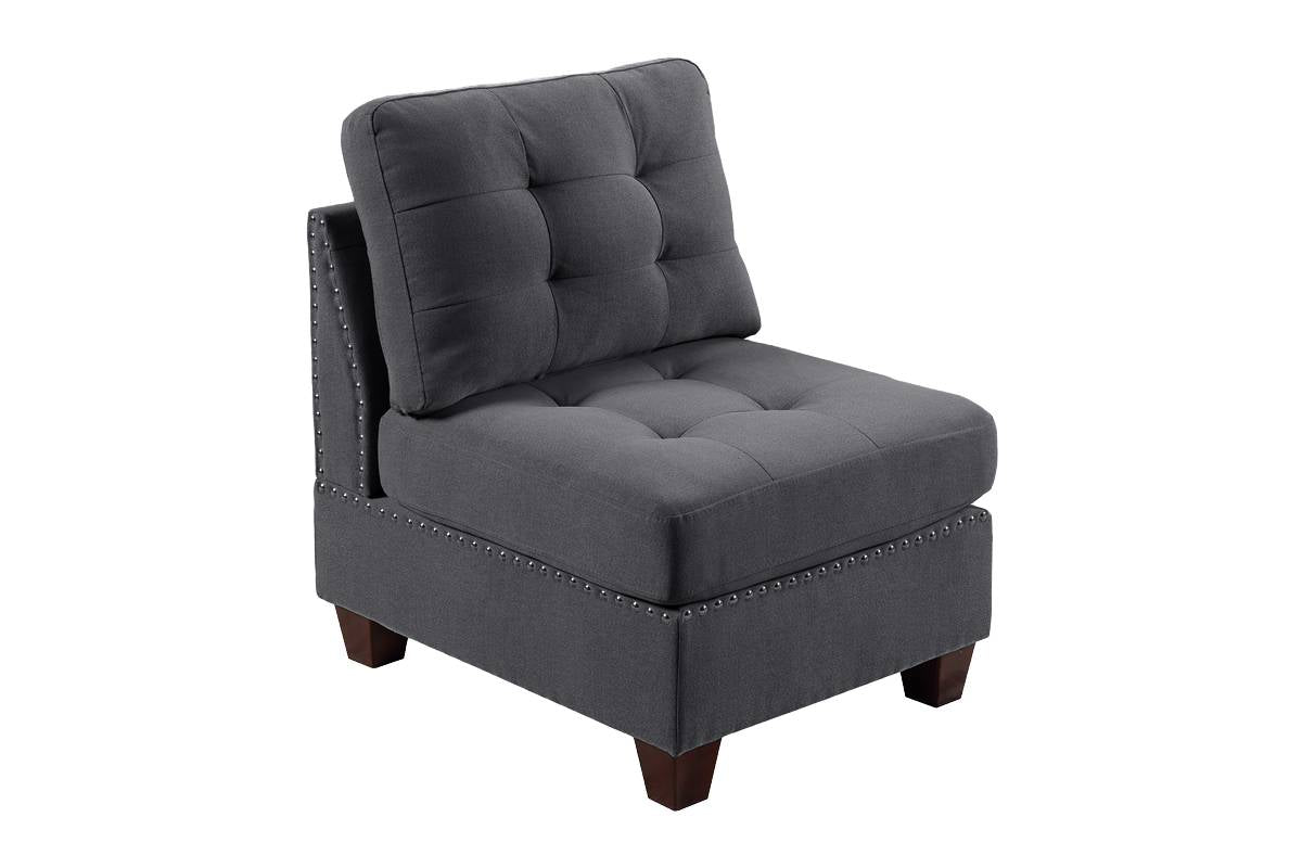 Living Room Furniture Tufted Armless Chair Grey Linen Like Fabric 1Pc Armless Chair Cushion Nail Heads Wooden Legs Grey Primary Living Space Contemporary,Modern Fabric