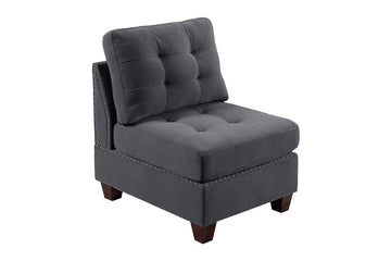 Living Room Furniture Tufted Armless Chair Grey Linen Like Fabric 1Pc Armless Chair Cushion Nail Heads Wooden Legs Grey Primary Living Space Contemporary,Modern Fabric