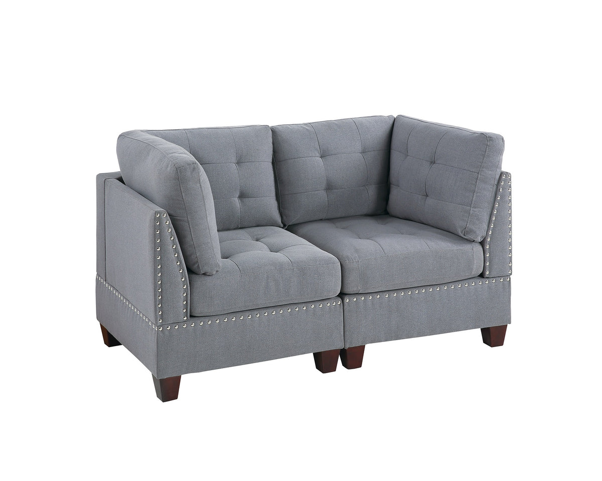 Living Room Furniture Tufted Corner Wedge Grey Linen Like Fabric 1Pc Cushion Nail Heads Wedge Sofa Wooden Legs Grey Primary Living Space Contemporary,Modern Fabric
