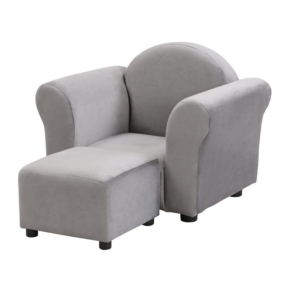 Kids Chair, Kids Upholstered Couch With Ottoman Dark Gray Velvet