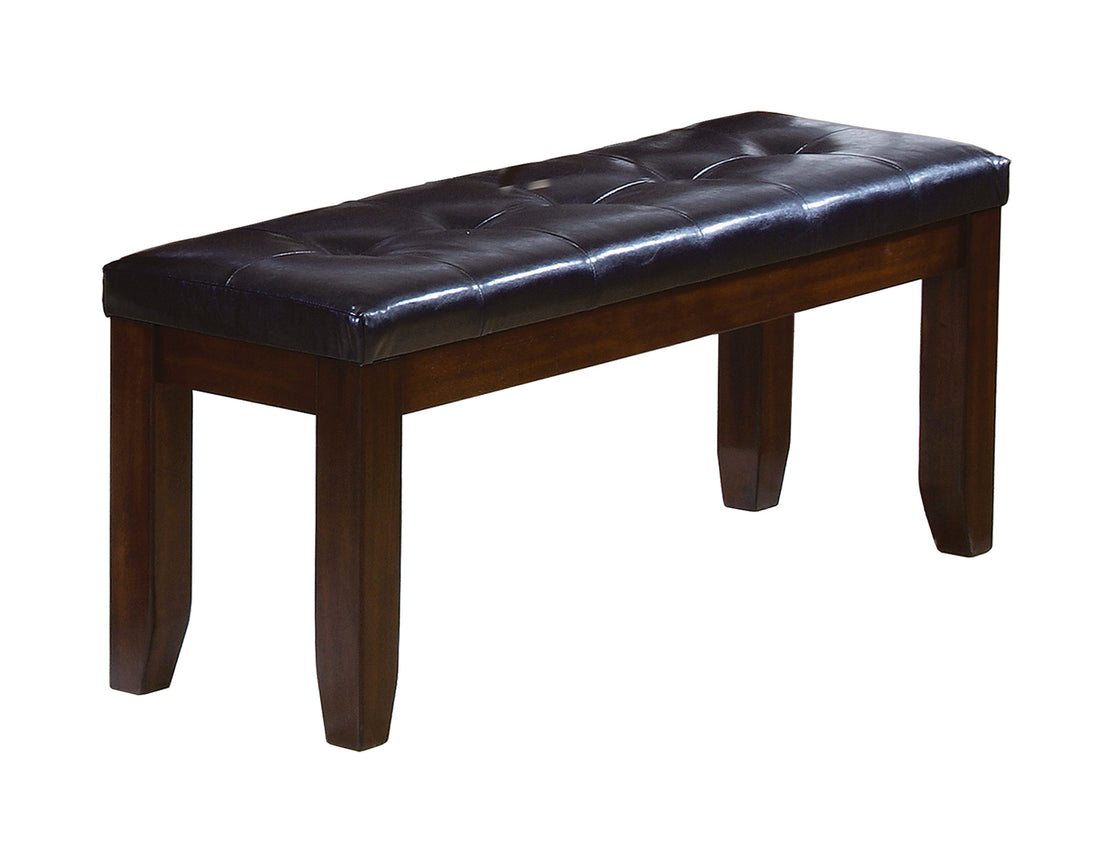 1Pc Modern Bench With Leather Look Seat Tufted Upholstery Tapered Wood Legs Bedroom Living Room Furniture Cherry Brown Finish Brown Solid Wood