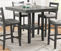 Classic Dining Room Furniture Gray Finish Counter Height 5Pc Set Square Dining Table W Shelves Cushion Seat Ladder Back High Chairs Solid Wood Gray Wood Dining Room Solid Wood Rubberwood Square Dining Table With Chair Wood Wood Grey Ladder Back Seats 4