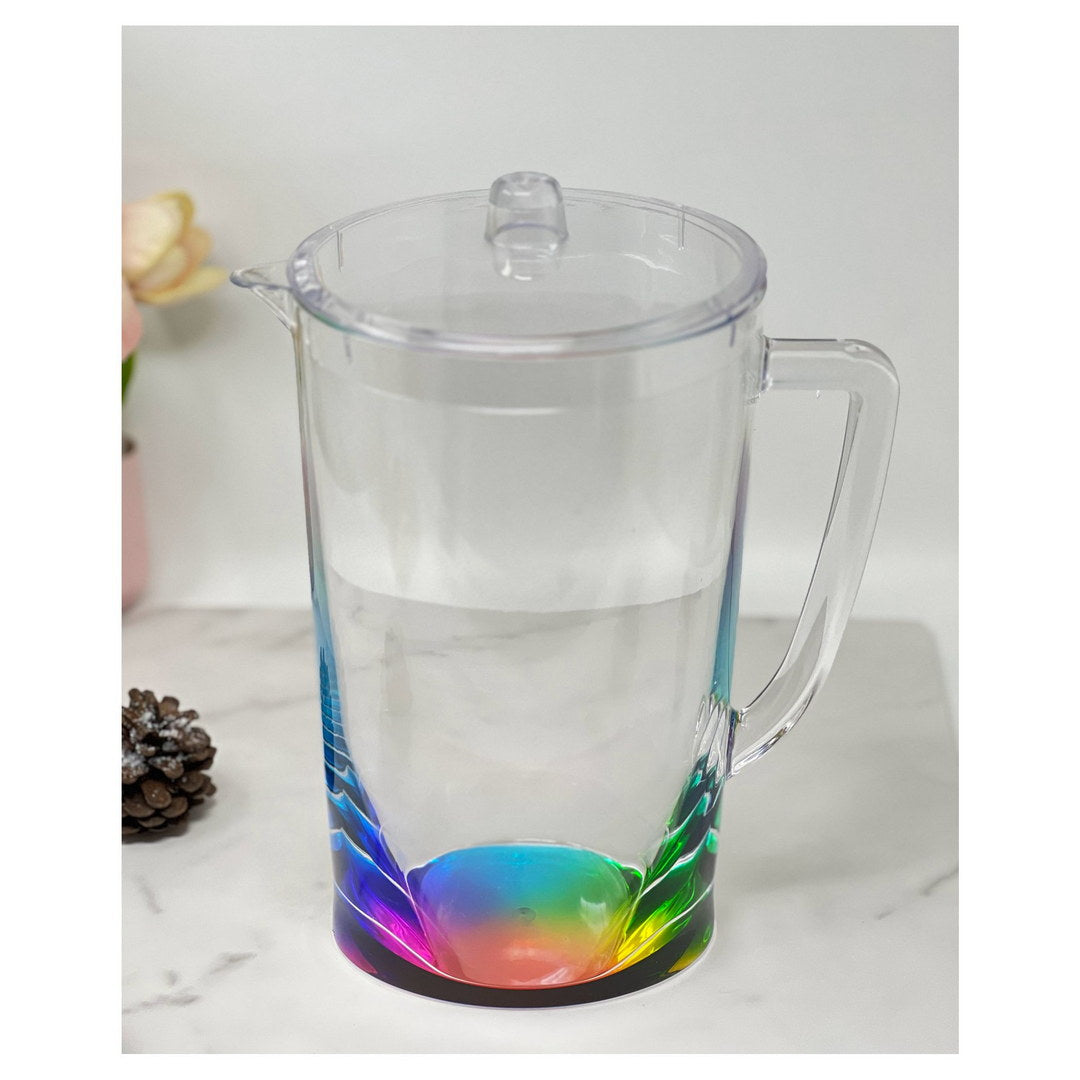 2.75 Quarts Water Pitcher With Lid, Oval Halo Design Unbreakable Plastic Pitcher, Drink Pitcher, Juice Pitcher With Spout Bpa Free Clear Acrylic