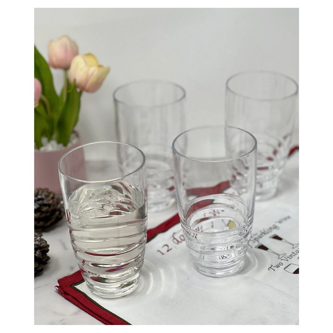 Swirl Acrylic Glasses Drinking Set Of 4 20Oz , Plastic Drinking Glasses, Bpa Free Cocktail Glasses, Drinkware Set, Hi Ball Plastic Water Tumblers Clear Acrylic