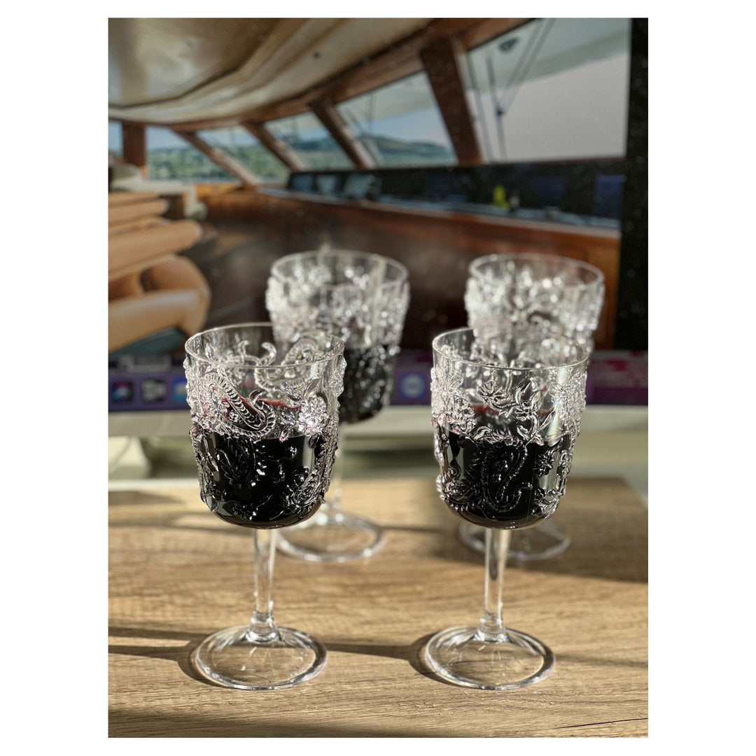 Paisley Plastic Wine Glasses Set Of 4 13Oz , Bpa Free Acrylic Wine Glass Set, Unbreakable Red Wine Glasses, White Wine Glasses Clear Acrylic