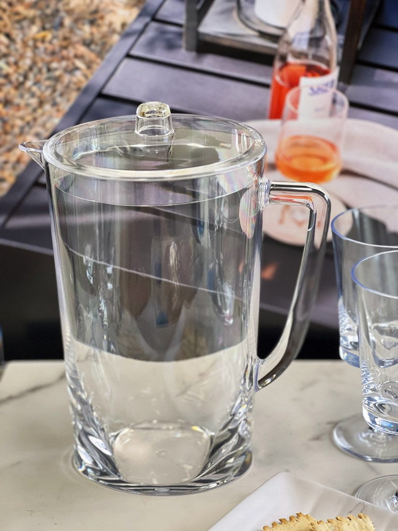 2.75 Quarts Water Pitcher With Lid, Oval Halo Design Unbreakable Plastic Pitcher, Drink Pitcher, Juice Pitcher With Spout Bpa Free Clear Acrylic