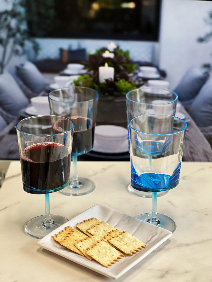 Oval Halo Plastic Wine Glasses Set Of 4 12Oz , Bpa Free Acrylic Wine Glass Set, Unbreakable Red Wine Glasses, White Wine Glasses Blue Acrylic