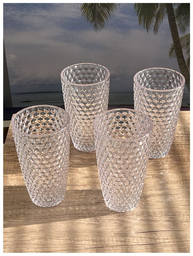 Diamond Cut Acrylic Glasses Drinking Set Of 4 19Oz , Plastic Drinking Glasses, Bpa Free Cocktail Glasses, Drinkware Set, Drinking Water Glasses Clear Acrylic
