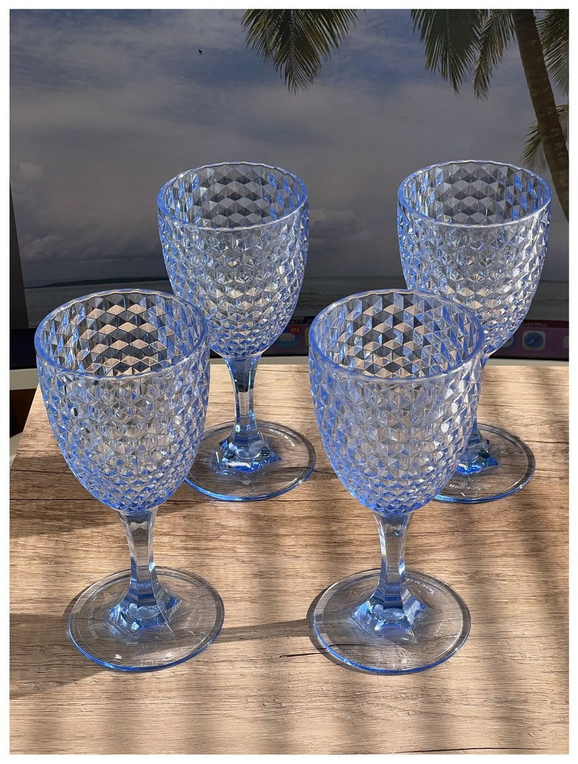 Diamond Cut Plastic Wine Glasses Set Of 4 12Oz , Bpa Free Acrylic Wine Glass Set, Unbreakable Red Wine Glasses, White Wine Glasses Blue Acrylic