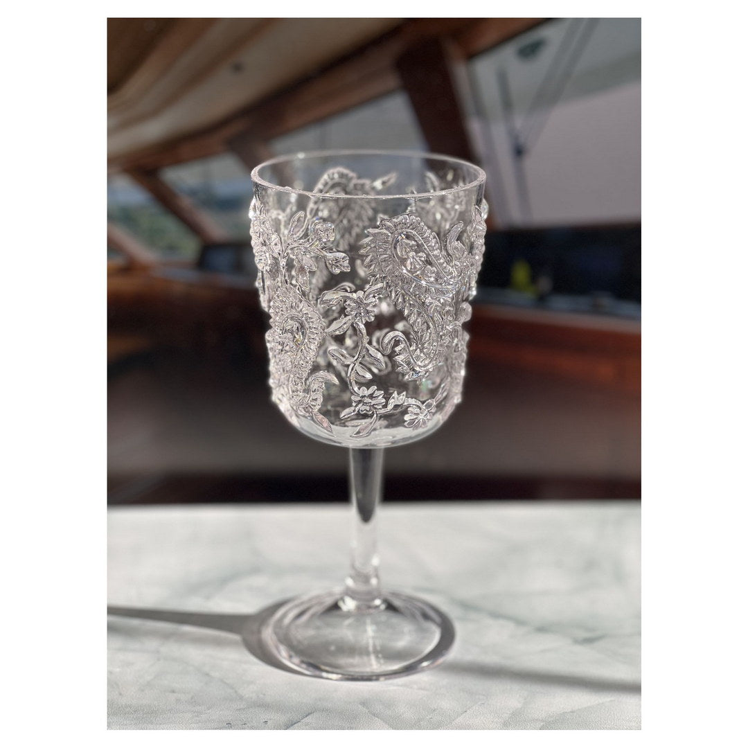 Paisley Plastic Wine Glasses Set Of 4 13Oz , Bpa Free Acrylic Wine Glass Set, Unbreakable Red Wine Glasses, White Wine Glasses Clear Acrylic