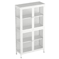 Four Glass Door Storage Cabinet With Adjustable Shelves And Feet Cold Rolled Steel Sideboard Furniture For Living Room Kitchen White 3 4 Shelves White Tempered Glass