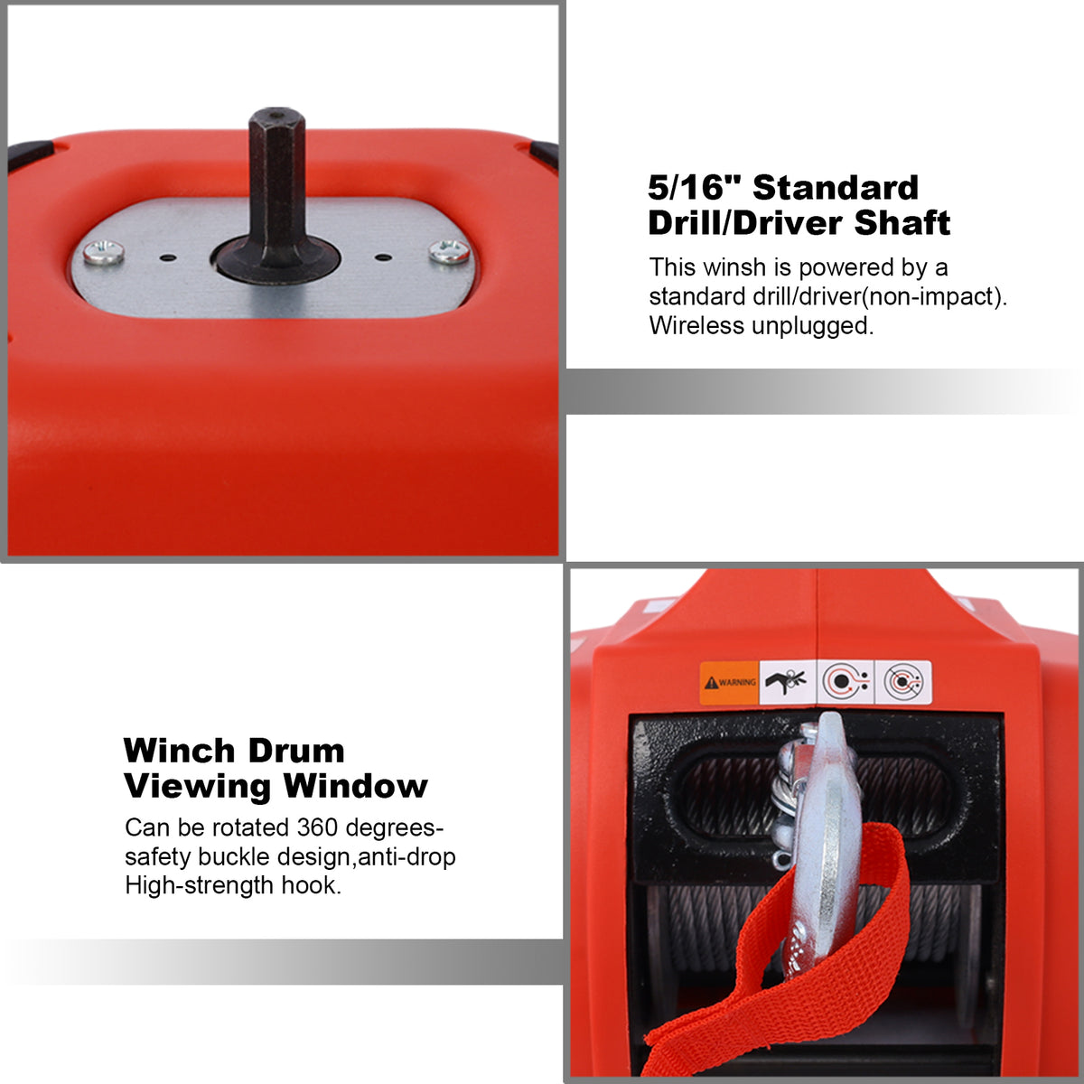 Drill Winch Hoist Portable Drill Winch Of 750 Lb Capacity With 40 Feet Steel Wire Drill Winch For Lifting & Dragging Red Abs