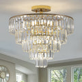 Same As W1340102252 L5001 Gold Crystal Chandeliers,5 Tier Round Semi Flush Mount Chandelier Light Fixture,Large Contemporary Luxury Ceiling Lighting For Living Room Dining Room Bedroom Hallway Gold Crystal Iron