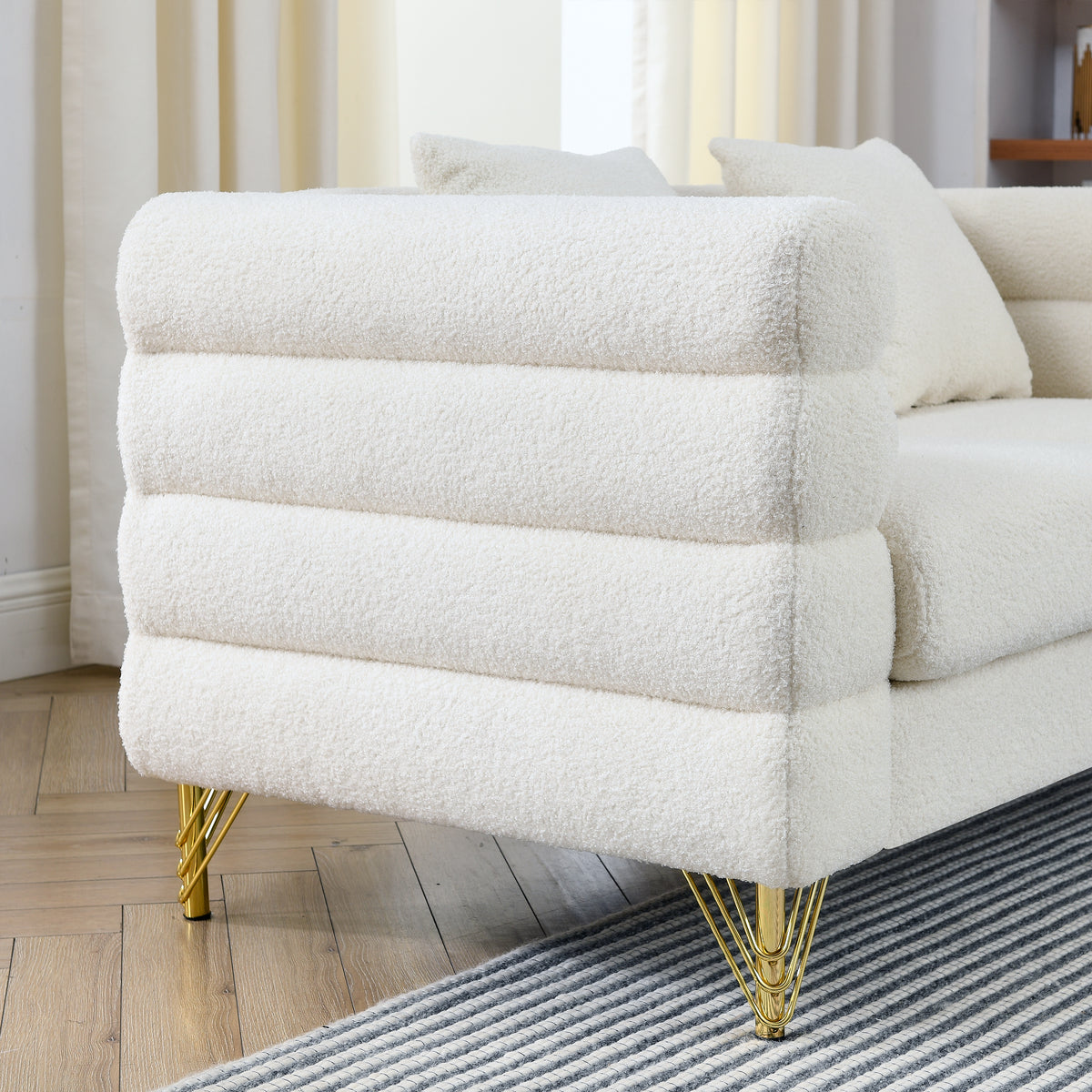81 Inch Oversized 3 Seater Sectional Sofa, Living Room Comfort Fabric Sectional Sofa Deep Seating Sectional Sofa, Soft Sitting With 3 Pillows For Living Room,Bedroom,White Teddy Ivory W834S00036