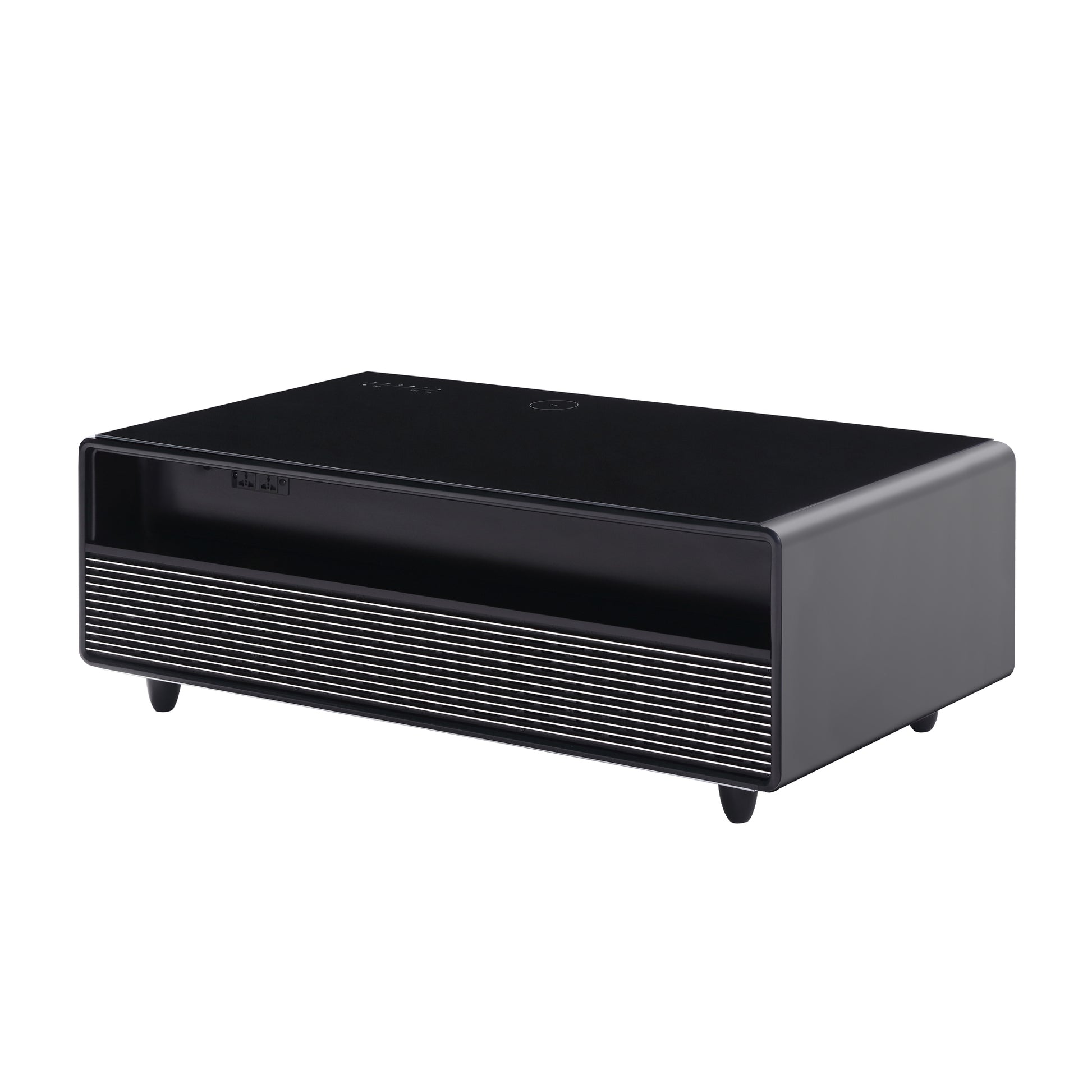 Modern Smart Coffee Table With Built In Fridge, Bluetooth Speaker, Wireless Charging Module, Touch Control Panel, Power Socket, Usb Interface, Outlet Protection, Atmosphere Light, Black Black