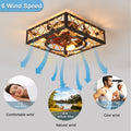 Farmhouse Rustic Ceiling Fan And Remote Control,Square Caged Industrial Ceiling Fixture With 6 Speeds & Noiseless Dc Motor For Kitchen Dining Room Living Room Bedroom Black Abs Iron