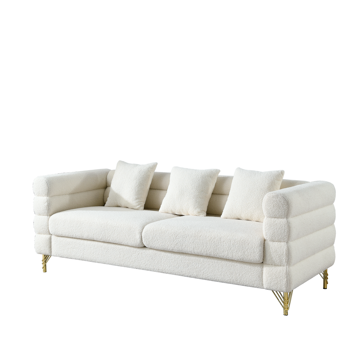 81 Inch Oversized 3 Seater Sectional Sofa, Living Room Comfort Fabric Sectional Sofa Deep Seating Sectional Sofa, Soft Sitting With 3 Pillows For Living Room,Bedroom,White Teddy Ivory W834S00036