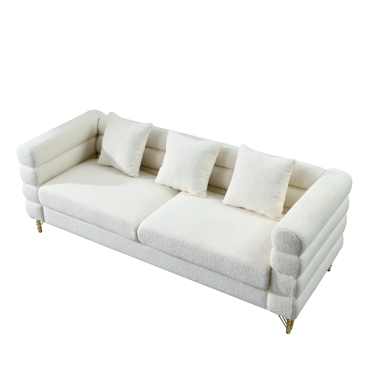 81 Inch Oversized 3 Seater Sectional Sofa, Living Room Comfort Fabric Sectional Sofa Deep Seating Sectional Sofa, Soft Sitting With 3 Pillows For Living Room,Bedroom,White Teddy Ivory W834S00036