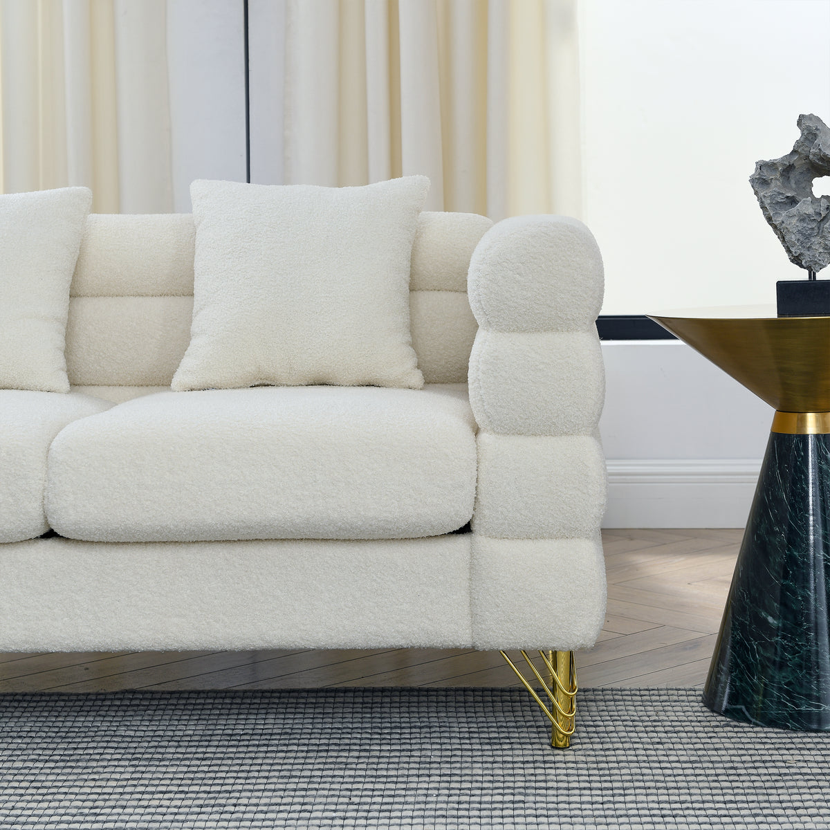 81 Inch Oversized 3 Seater Sectional Sofa, Living Room Comfort Fabric Sectional Sofa Deep Seating Sectional Sofa, Soft Sitting With 3 Pillows For Living Room,Bedroom,White Teddy Ivory W834S00036