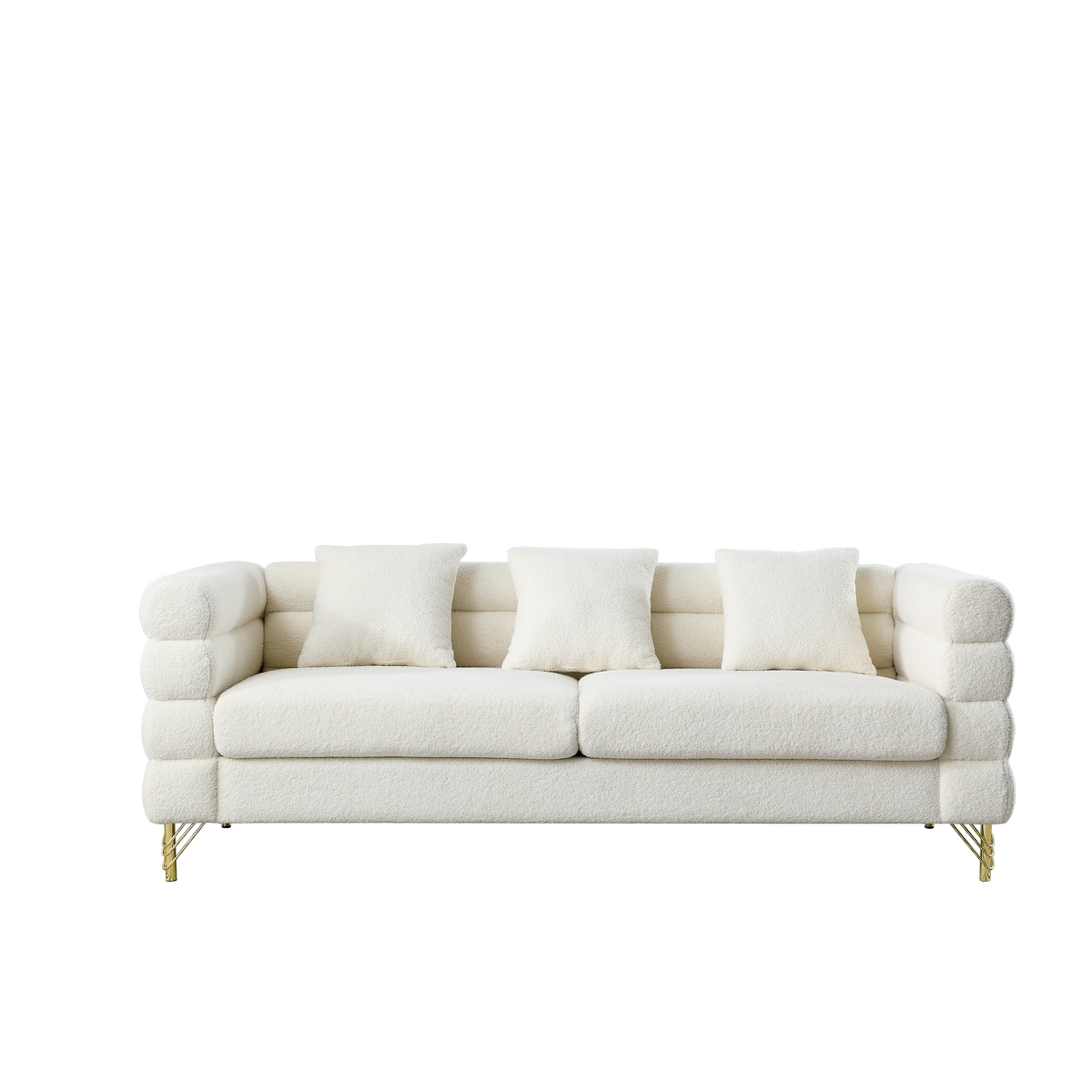 81 Inch Oversized 3 Seater Sectional Sofa, Living Room Comfort Fabric Sectional Sofa Deep Seating Sectional Sofa, Soft Sitting With 3 Pillows For Living Room,Bedroom,White Teddy Ivory W834S00036